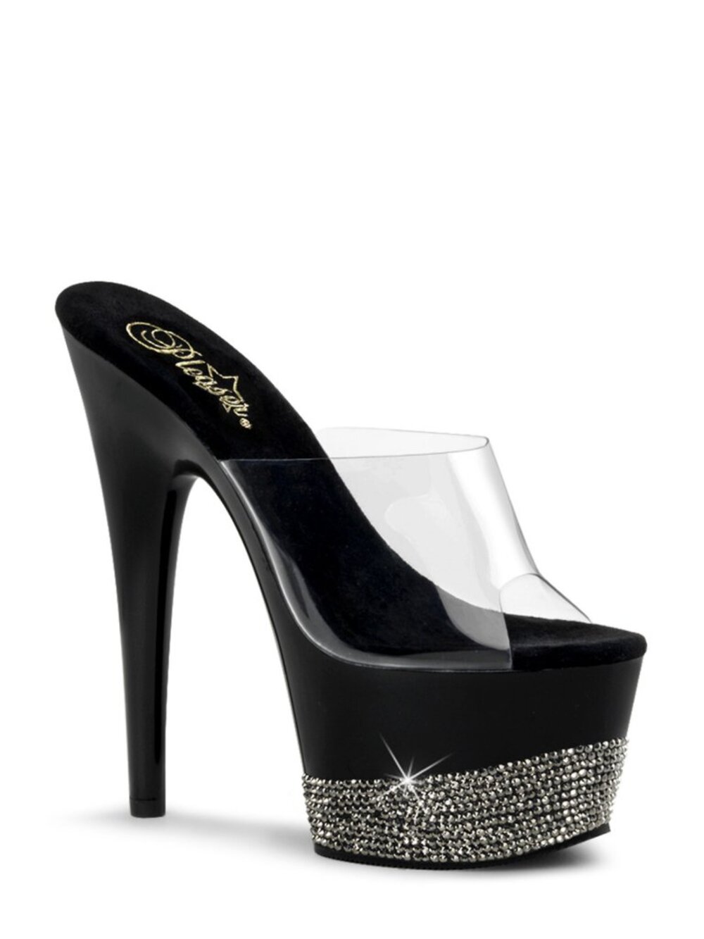Pleaser Adore 701-3 Black Platform High Heels with Rhinestones